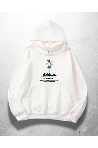 Violon Λευκό Unisex Μπλε Φούτερ με κουκούλα μεγέθους με τύπωμα oversized