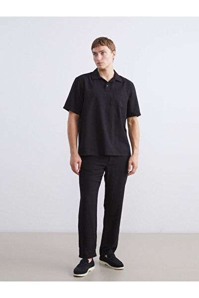 LC Waikiki Black Regular Fit Short Sleeve Oxford Men's Shirt