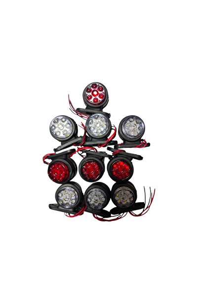 DRD OTOMOTİV Mercekli Mini Takoz 12 Ledli Kırmızı-beyaz 12v-24v ( 10 ADET )