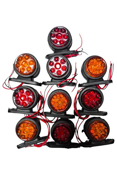 DRD OTOMOTİV Mercekli Mini Takoz 12 Ledli Sarı-kırmızı 12v-24v ( 10 ADET )