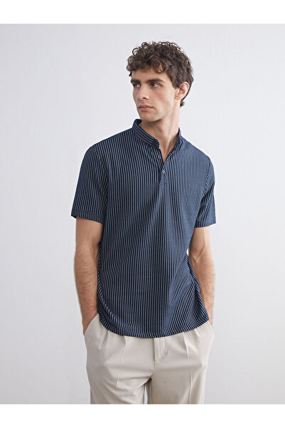 LC Waikiki Ανδρικό μπλουζάκι με ριγέ γιακά πόλο LCW Vision Navy Blue