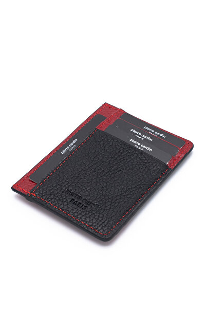 Pierre Cardin Black/Red Unisex Leather Credit Card Holder 0323S2K