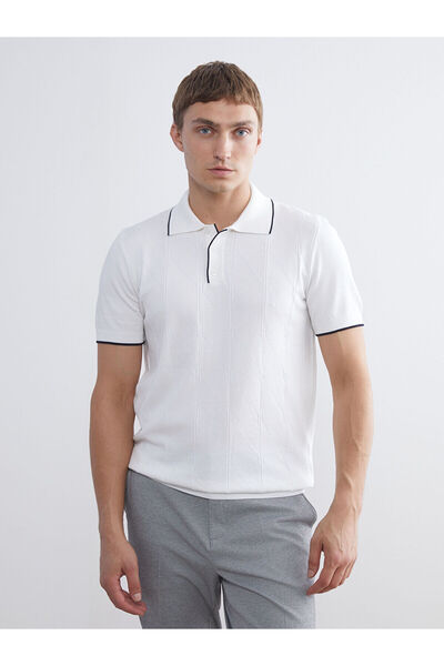 LC Waikiki Pulover alb cu guler polo cu mânecă scurtă pentru bărbați