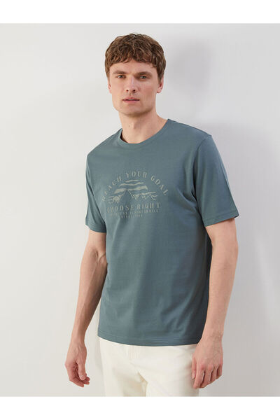 LC Waikiki طاقم الرقبة المطبوعة تي شيرت رجالي