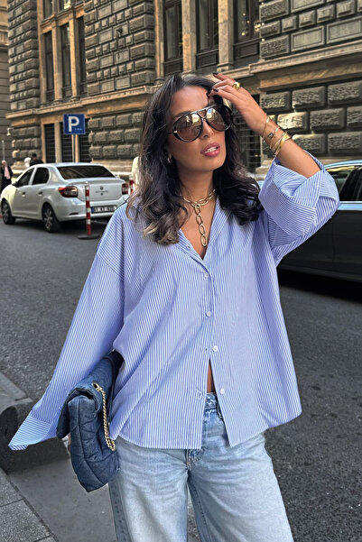 LAREON قميص نسائي مخطط بأكمام طويلة وتصميم مريح MDM2002