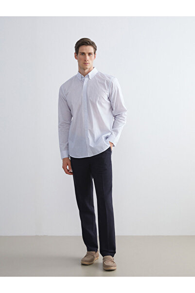 LC Waikiki Ανδρικό πουκάμισο με μακρυμάνικο ριγέ μοτίβο SOUTHBLUE Navy Blue Regular Fit