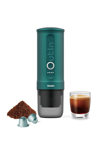 Outin Portable espresso machine Nano Teal, 12/24 V, 7500mAh,20bar,80ml,USB,Ground+capsules,Turquoise