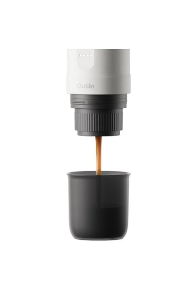 Outin Espressor portabil Nano Pearl White, 12/24V, 7500mAh, 20bar, 80ml, USB, Împământare + capsulă, Alb