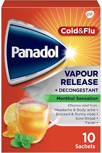 Panadol Cold and Flu Vapour Release and Decongestant Sachets for Fast Relief of Cold Symptoms 10-Sac