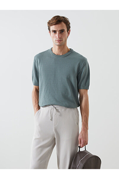 LC Waikiki Pulover tricot pentru bărbați cu mânecă scurtă verde guler rotund