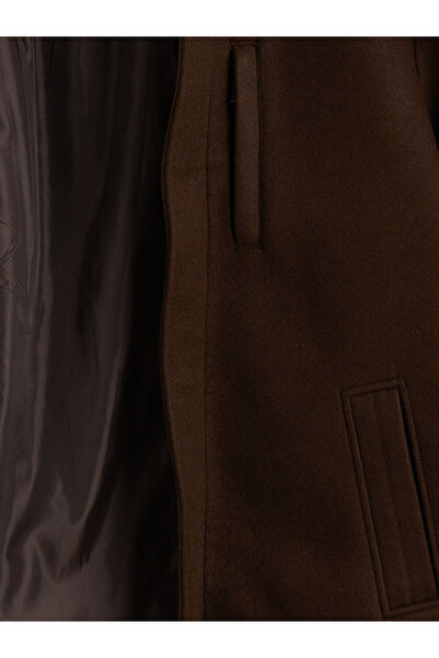 LC Waikiki Kahverengi Standart Kalıp Dik Yaka Erkek Kaşe Kaban