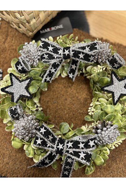 Marrone Damalı Simli Yıldızlı Set Kapı Süsü Paspas Kapı Sepeti 3'lü takım