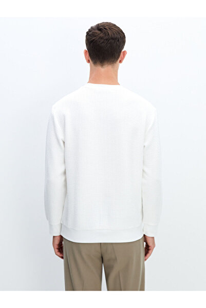 LC Waikiki Ανδρικό φούτερ LCW Vision Ecru - Μακρυμάνικο, λαιμόκοψη, ανάγλυφη