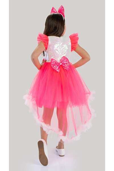 Buse&Eylül Bebe Φόρεμα για πάρτι γενεθλίων για κορίτσια με λευκές παγιέτες και λεπτομέρεια με ουρά φούστας 2-9 ετών