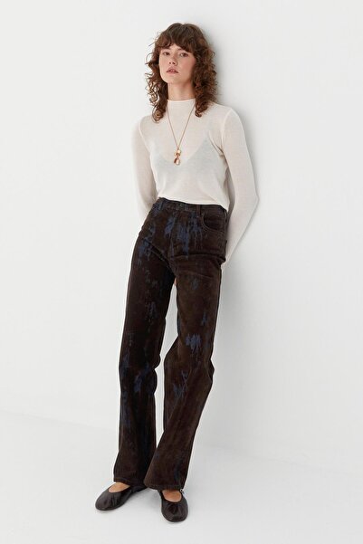 MARKALİSTE Wide Leg Baskılı Denim Kahverengi
