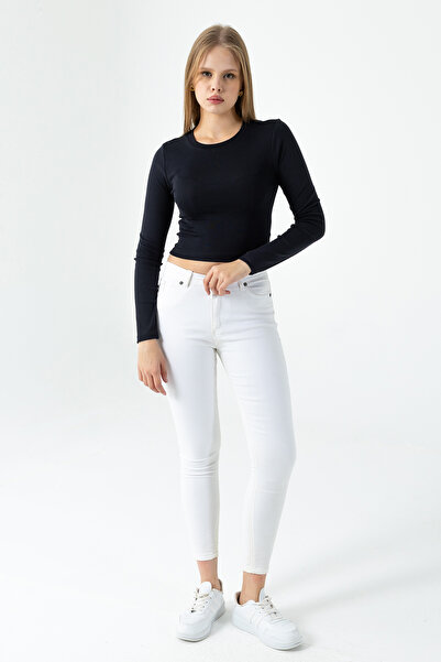 GİYSA Women's Crew Neck Cotton Basic Bodysuit Black - Mw0000832