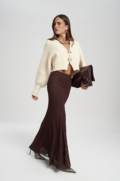 MAI STUDIOS CO. Fusta lungă din dantelă burgundă Veylia