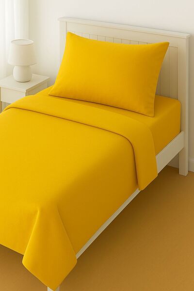 ayçiçek home طقم غطاء لحاف وملاءة مطاطية لشخص واحد مقاس 120*200 بلون أصفر خرد...