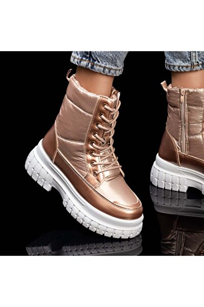 BMoD Ghete matlasate aurii pentru femei, cu șireturi și fermoar MOD07314