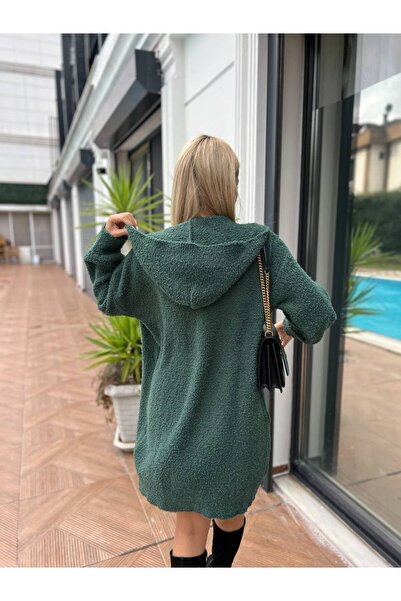 For Angels Hooded Long Boucle Cardigan