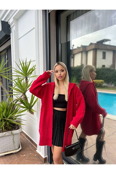 For Angels Hooded Long Boucle Cardigan