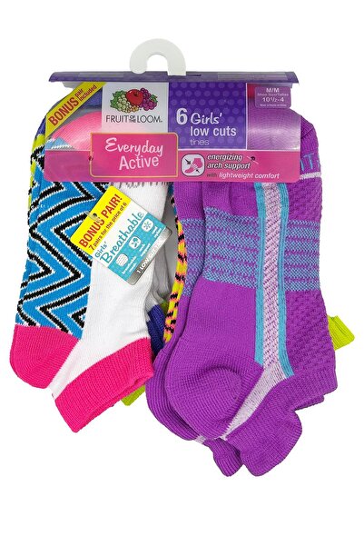 Fruit of the loom جوارب تينز منخفضة القطع للفتيات، عبوة من 6 قطع (M)