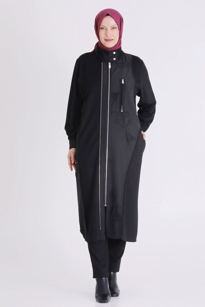 behrem قبعة حجاب كبيرة الحجم من قماش الجاكار 25139 باللون الأسود