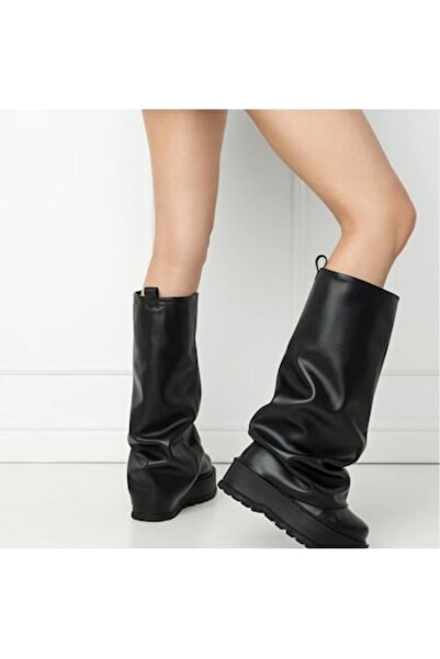 exclusives.ro Ghete - Cizme lungi - inalte - Slouchy Long Slip-On Boots - Piele naturala box negru