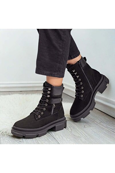 Modlet.ro Women's black leather boots with thick sole MOD01634