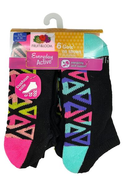 Fruit of the loom Girls No Shows Invisible Socks 6 Pack (L)