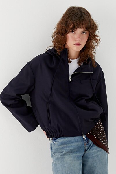 MARKALİSTE Hooded Zippered Jacket Navy Blue