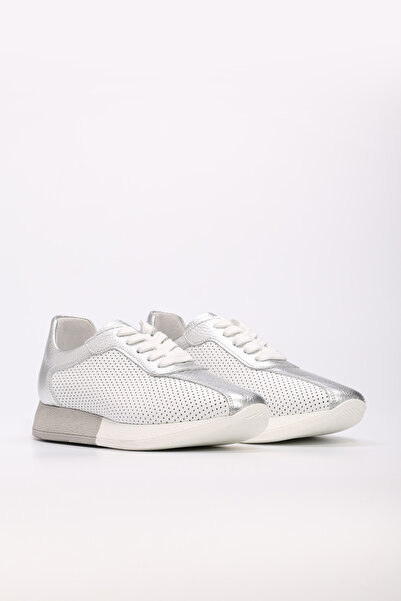 TUGERDİ White Silver Genuine Leather Lace-Up Type Sole Women's Sports Shoes Tg093562611973