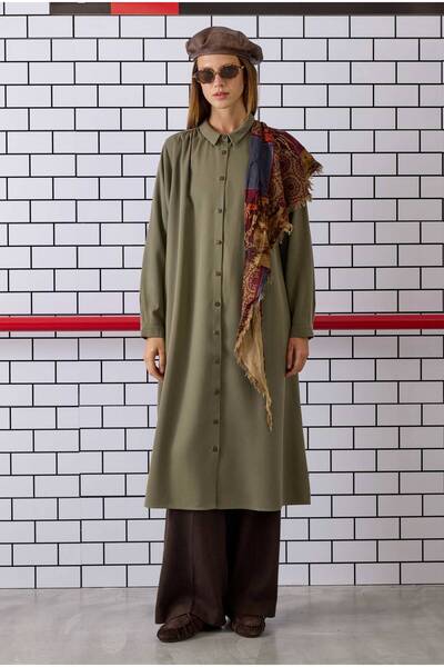 HEQA Cămașă cu șolduri în talie, verde mucegai