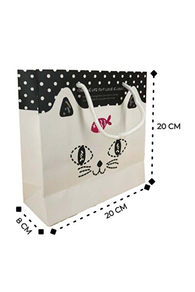Generic Cute Cat Face Gift Bag – 20x20x8 cm, Polka Dot Top, Make Life Full of Love Design (12 pieces)