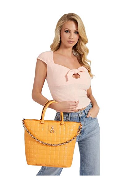 Guess Women's Kobo Tote Bag Yellow Quilted with Logo