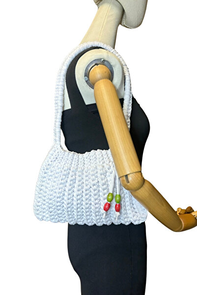 Uretti - Emine 9106 Hand Knitted Straw-Looking Combed Cotton Fabric Shoulder Bag - 26 X 19