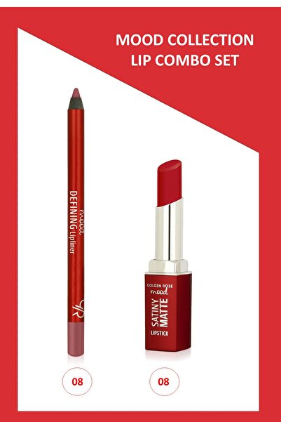 Golden Rose Mood Lip Combo Set - Defining Dudak Kalemi No:08 - Satiny Matte R...