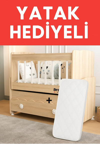 ardilla furniture YATAK HEDİYELİ Anneyanı Sallanır Çekmeceli 50X100 Beşik