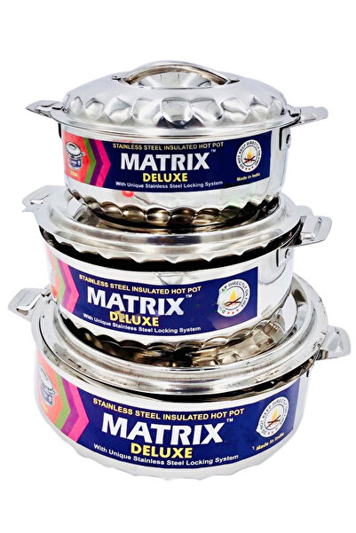 Matrix Set of 3 Stainless Steel Food Containers with Heat Preservation Pot Design 7500/5000/3500ml