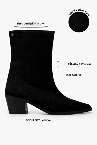Shoeberry Kadın Glac Siyah Hakiki Süet Deri Bot