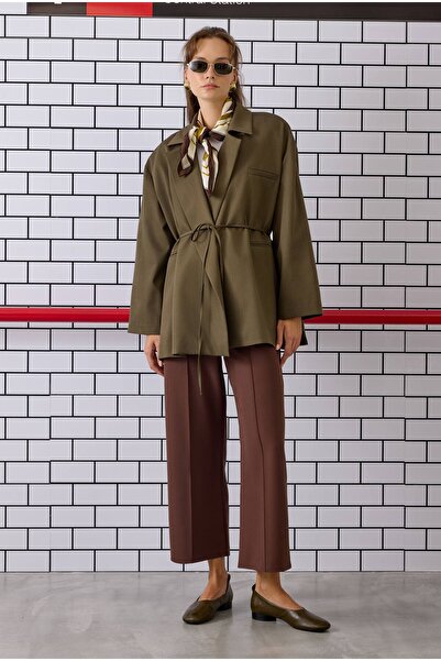 HEQA Nervürlü Midi Pantolon Acı Kahve