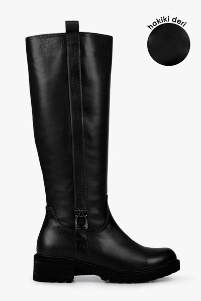 Shoeberry Women's Frost Black Genuine Leather Boots