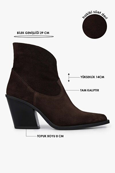 Shoeberry Γυναικείες μπότες καουμπόι καφέ από γνήσιο σουέτ Kael