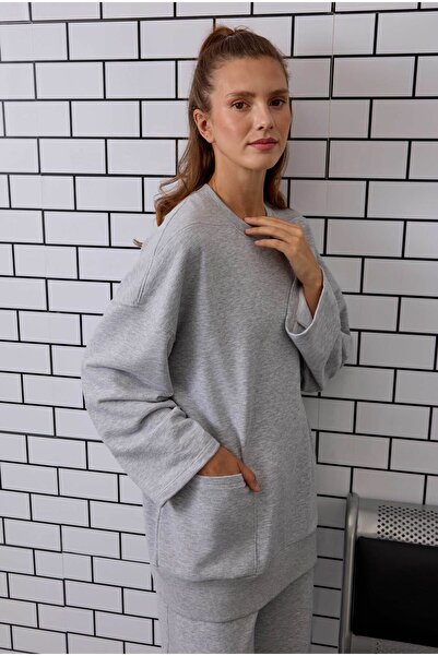 HEQA Ribbed Relaxed Fit Sweatshirt Gray Melange