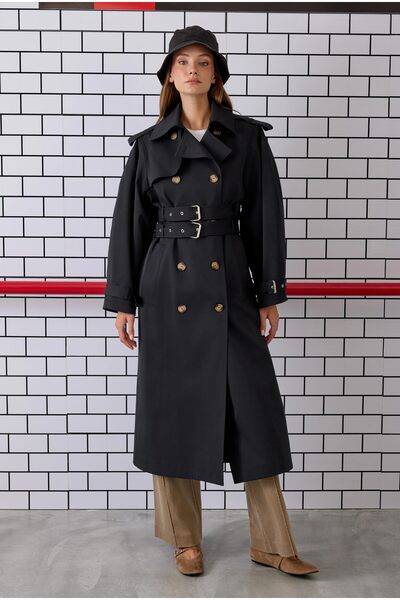 HEQA Trench cu curea dublă negru