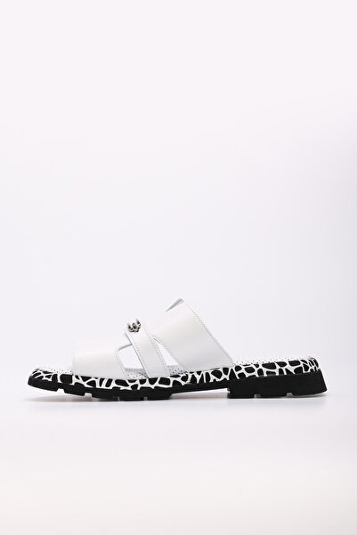 TUGERDİ White Genuine Leather Light Sole Stylish Women's Slippers Tg097102611402