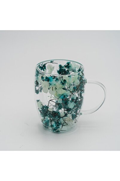 Moon House Cană de sticlă cu perete dublu Moon House, flori albastre presate,...