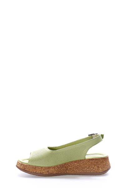 TUGERDİ Green Genuine Leather Thermo Sole Belted Women's Sandals Tg09227261153601