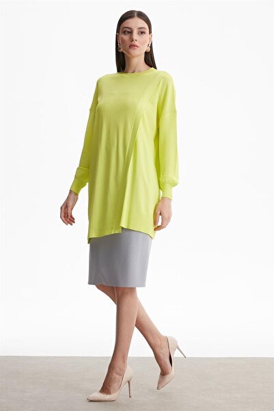 Tığ Triko SIFIR YAKA KRUVAZE RAYON TUNİK LİME