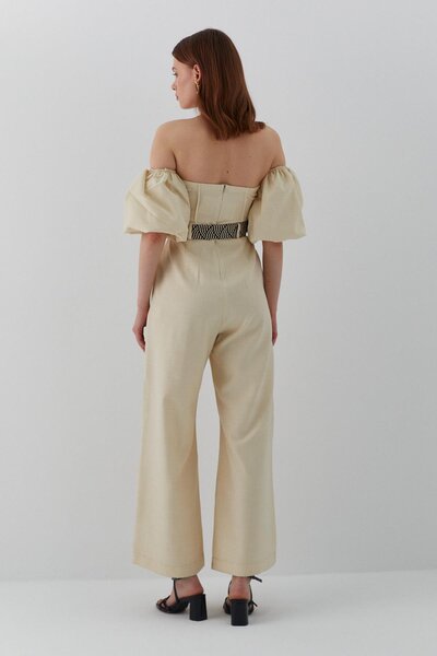 MARKALİSTE Balloon Sleeve Jumpsuit Beige